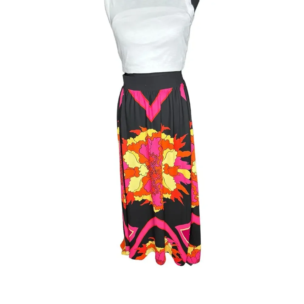 New York & Company Floral Midi Skirt Womens Pull On Elastic Waist Colorful 🌼 - Picture 2 of 8